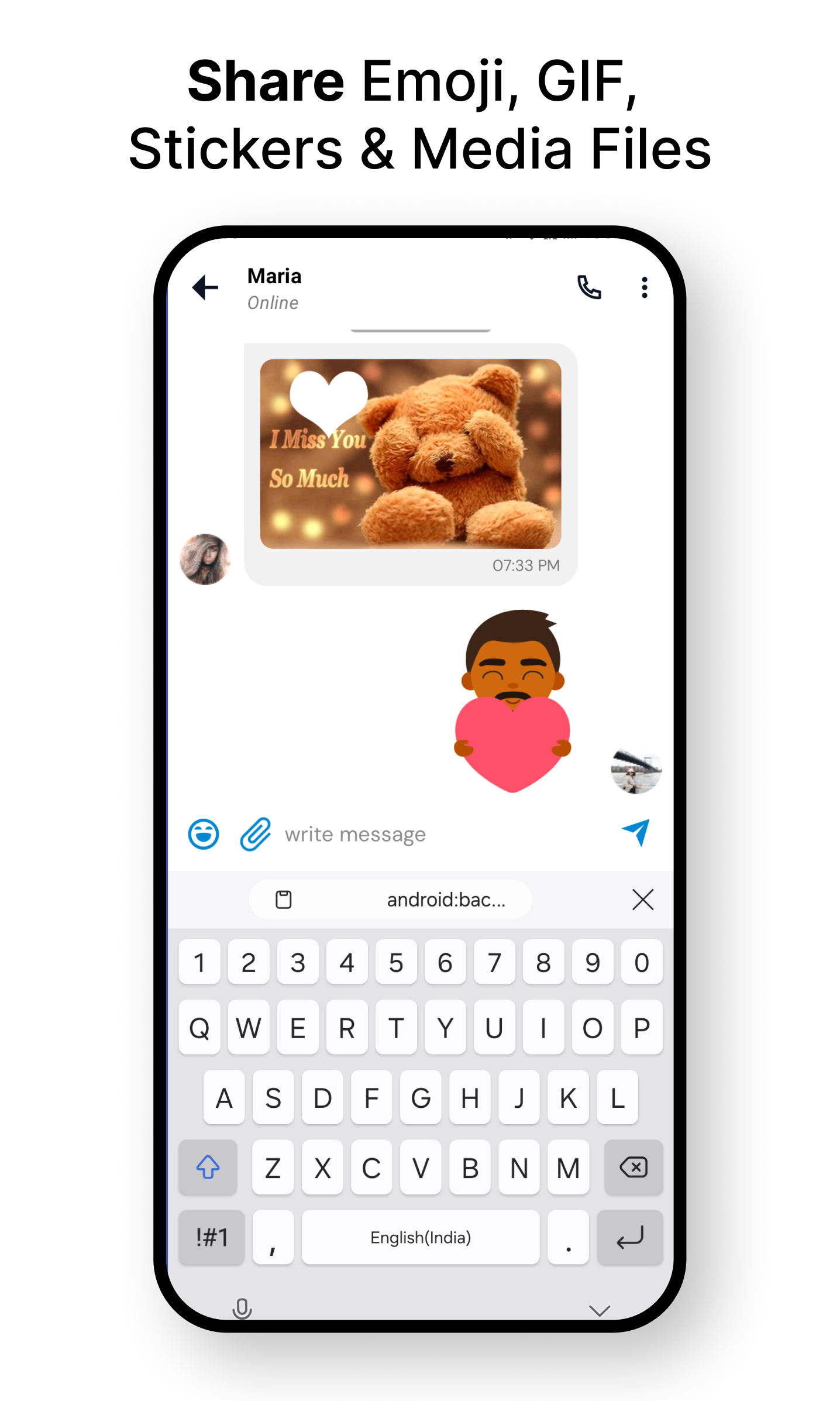 Share Emoji, GIF, Stickers & Media Files