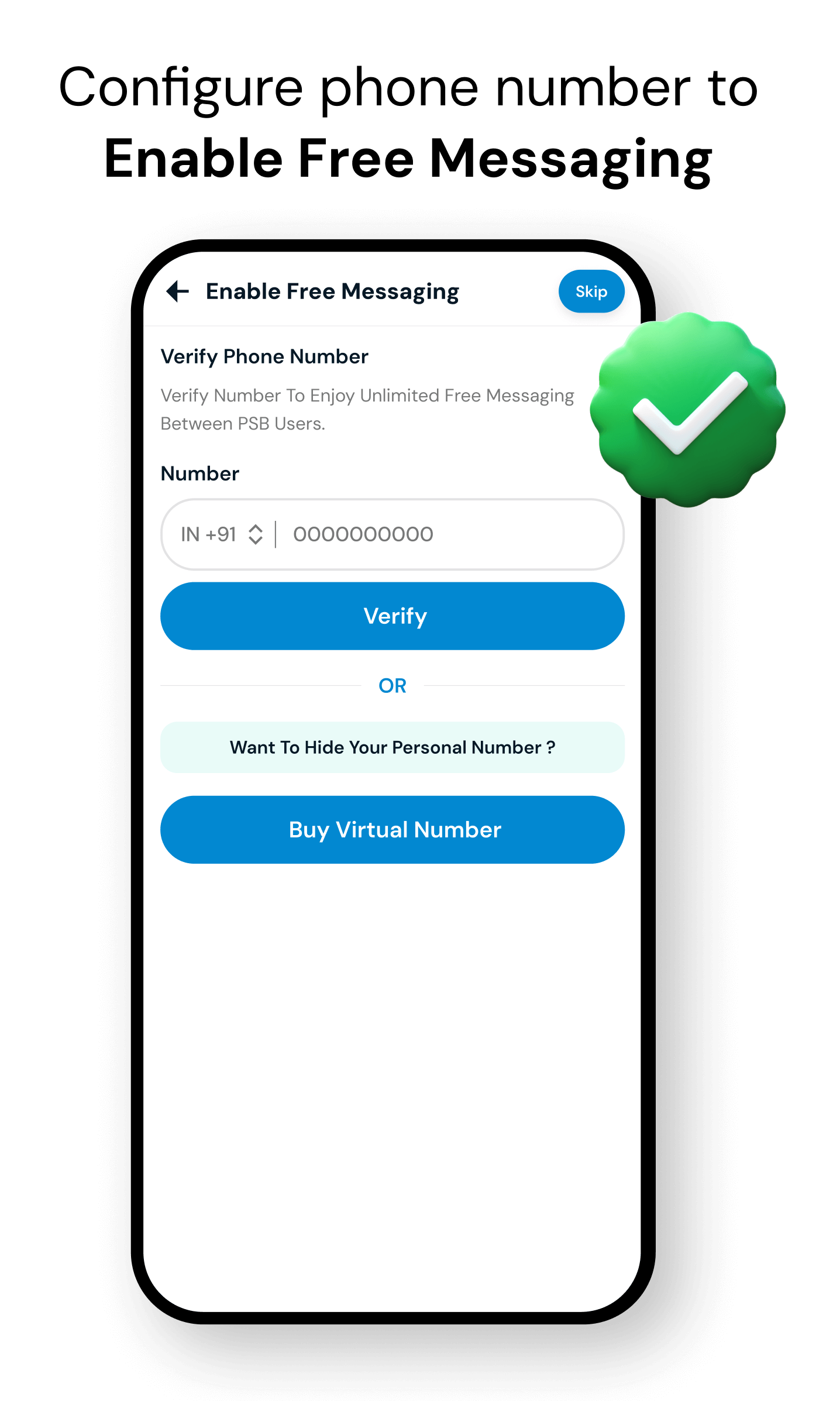 Configure phone number to Enable Free Messaging