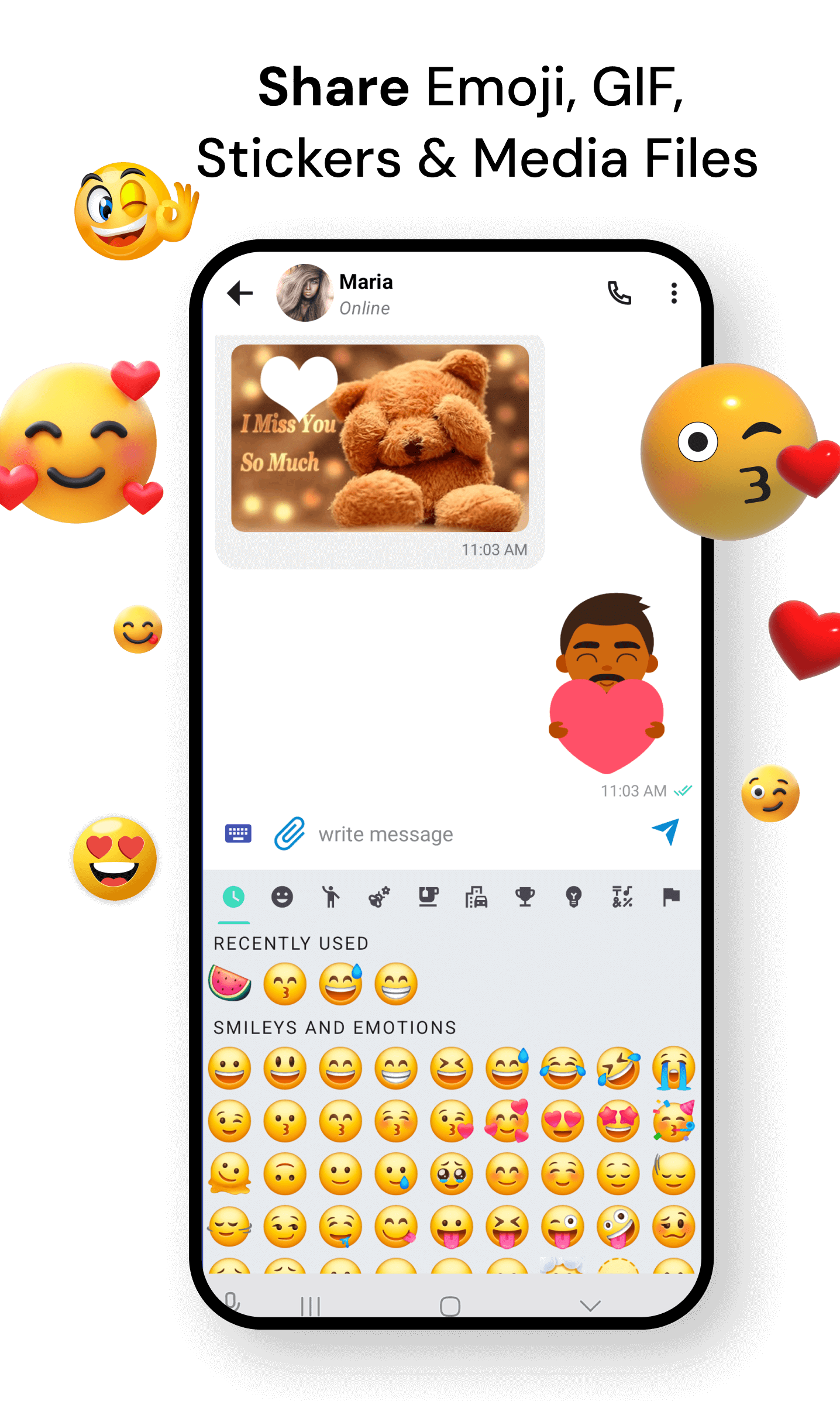 Share Emoji, GIF, Stickers & Media Files